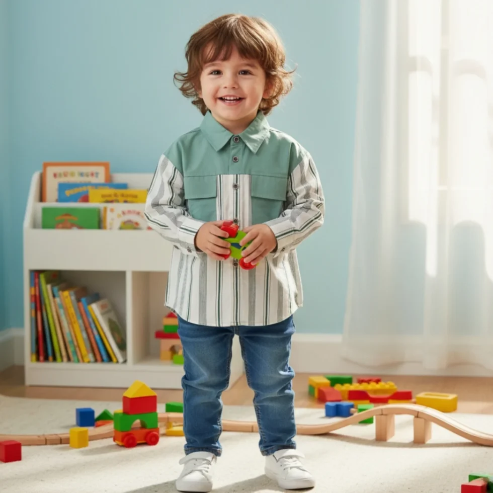 boys color block shirt button down