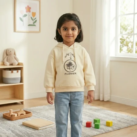 Winter Hoodie Sweatshirt with Flower Print | Soft & Warm Hooded Top for Boys & Girls