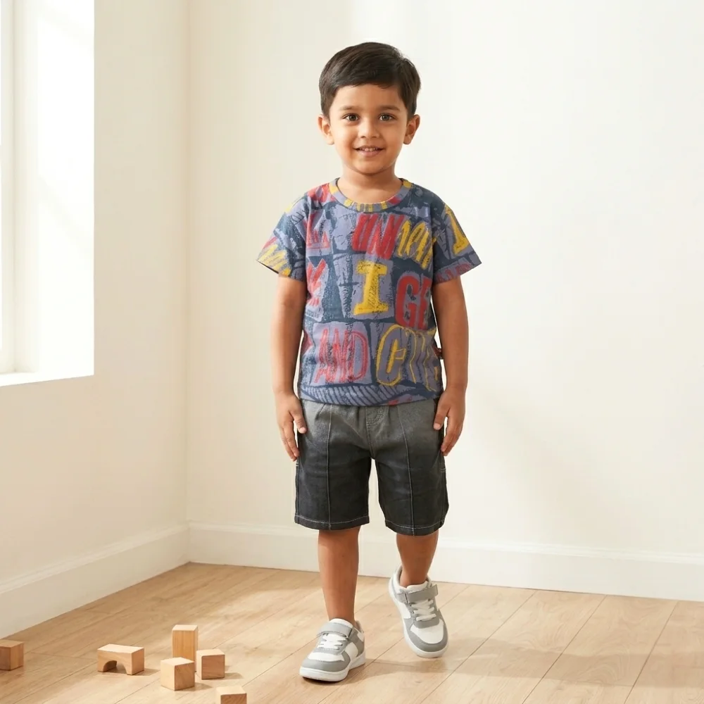 Boys Graphic Outfit Set – T-Shirt & Shorts Summer Kids